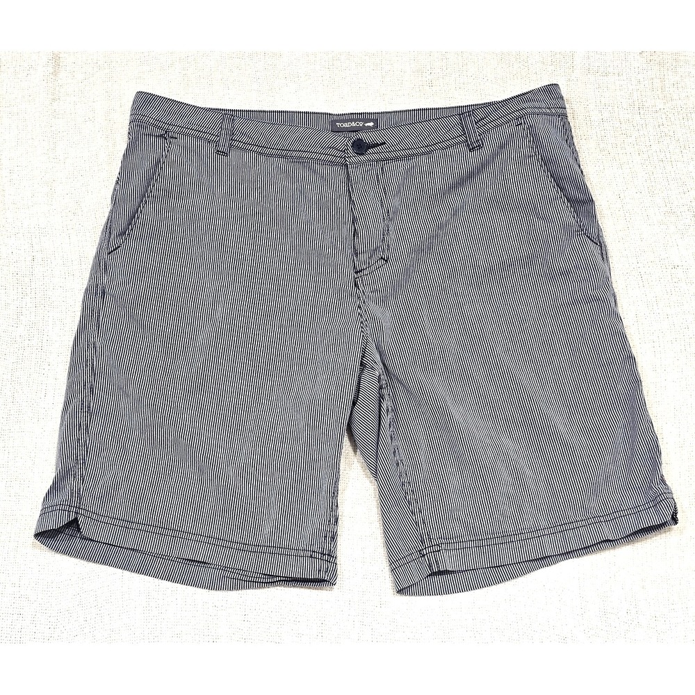 Toad & Co Mission Ridge Men's 34 Blue Striped Shorts Preppy Casual Cotton Blend